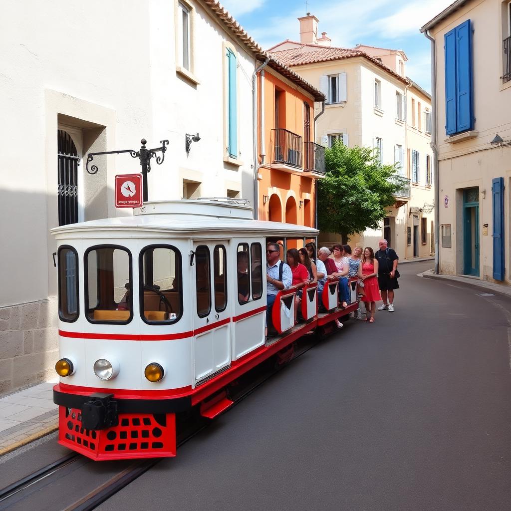 Petit Train Camarguais circulant dans les rues des Saintes-Maries-de-la-Mer