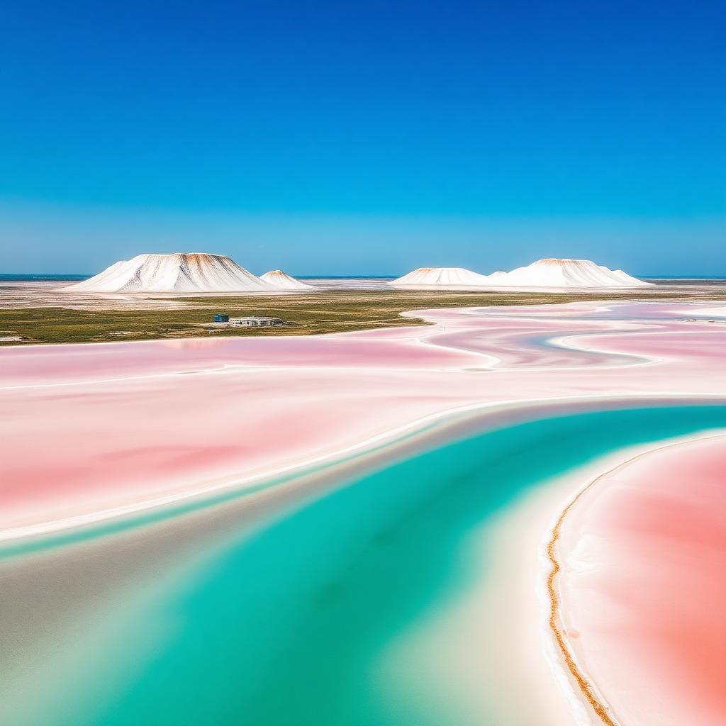 Bassins d'eau rose et montagne de sel blanc des Salins d'Aigues-Mortes